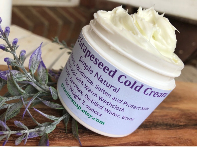 Classic Grapeseed Cold Cream, Pure and Natural, Sensitive Skin, Cold Cream. Face Cream, Make-up Remover, Facial Cleanser,Facials, Etsy Sales image 2