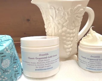 Classic Grapeseed Cold Cream, Pure, Natural, Sensitive /Irritated Skin, Cold Cream, Face Cream, Make-up Remover, Cleanser, Facials