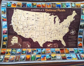 Quilted Wall Hanging United States National Parks Map 37 x 47 inches Free Shipping camping RV bnb glamping Made in USA