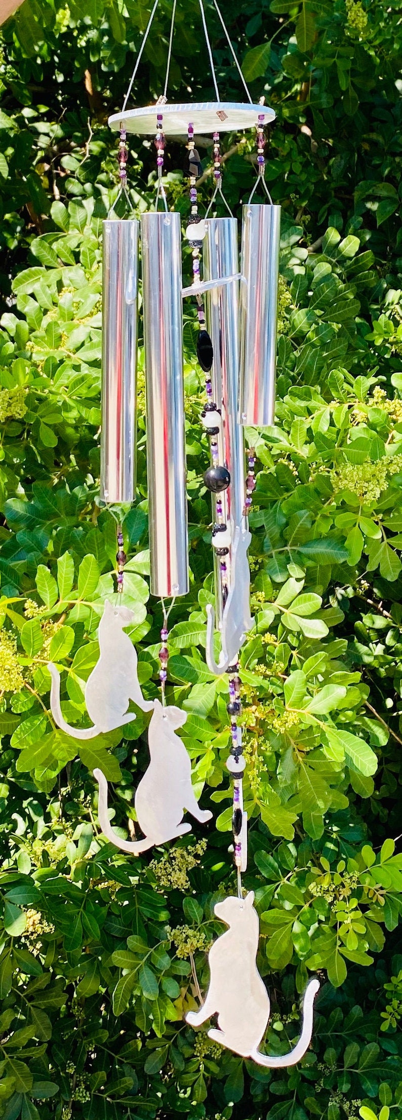 Cat Aluminum Wind Chime With Larger Cat Wind Catcher and Glass Etsy