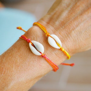 Cowry Shell slide knot Bracelet ~ wax cording stackable surf beach style island ocean jewelry waterproof pura vida adjustable cowrie