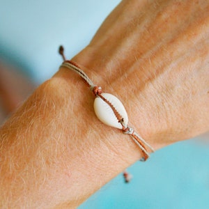 Cowry Shell slide knot Bracelet ~ wax cording stackable surf beach style island ocean jewelry waterproof pura vida adjustable cowrie
