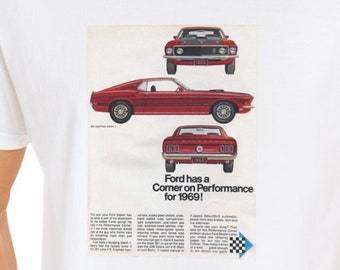 Vintage 1969 Ford Mustang Ad T-Shirt: Spun Cotton Unisex Tee