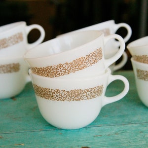Vintage Pyrex Woodland Milk Glass Mugs - Set of 8 Corning USA
