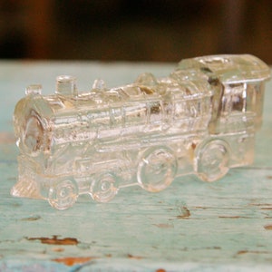 Vintage Pressed Glass Train Candy Container: Locomotive Dispenser