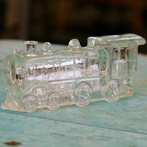 Vintage Glass Train Candy Container: 1940s Locomotive Dispenser