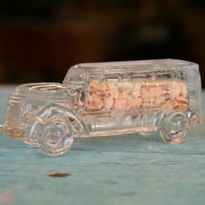 Vintage Glass Car Candy Container: 1930s-40s Pressed Glass Dispenser
