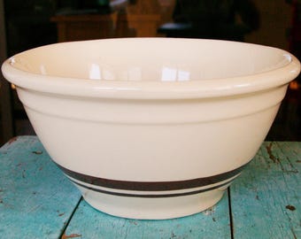 Vintage McCoy Stoneware Mixing Bowl: Brown Stripes, Farmhouse Kitchen Decor