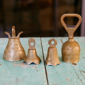 Vintage Brass Bells: Decorative Metal Bells, Bottle Opener, Retro Decor