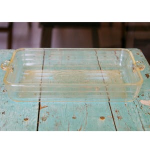 Vintage Glasbake Rectangle Baking Dish: Art Deco Loaf Pan with Handles