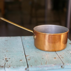 Vintage Copral Portugal Copper Pot with Brass Handle 6.75&quot; diameter