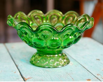 Vintage LE Smith Moon and Stars Avocado Green Dish Kitchen Storage Retro