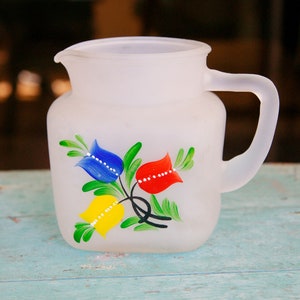 Vintage Frosted Federal Glass Tulip Star Juice Pitcher