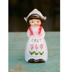 Vintage Dutch Girl Saltshaker with bottom stopper Salt Shaker Painted Ceramic