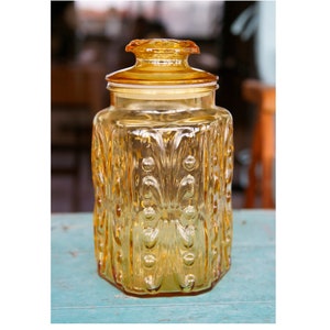 Vintage Federal Gold Yellow Amber Glass Canister Show Off Jar 1970s