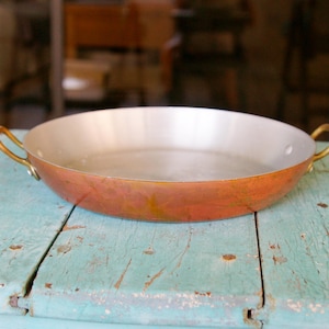 Vintage Centuria Baumlin Copper Cooking Sauté Pan with brass Handles Made in France