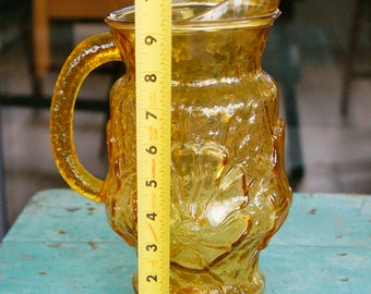 Vintage Anchor Hocking Yellow Amber Glass Pitcher With Glasses