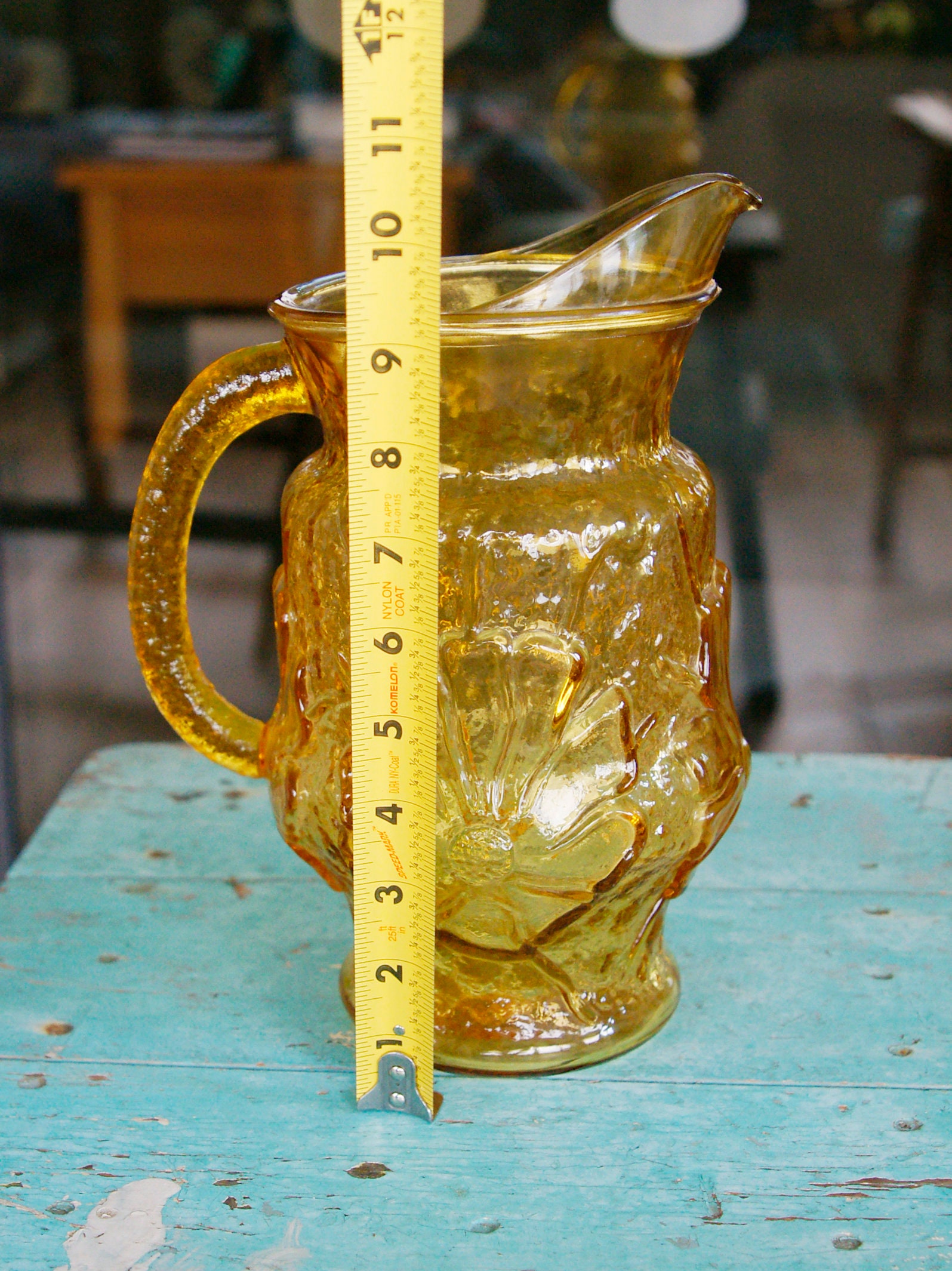 Vintage Anchor Hocking Yellow Amber Glass Pitcher With Glasses