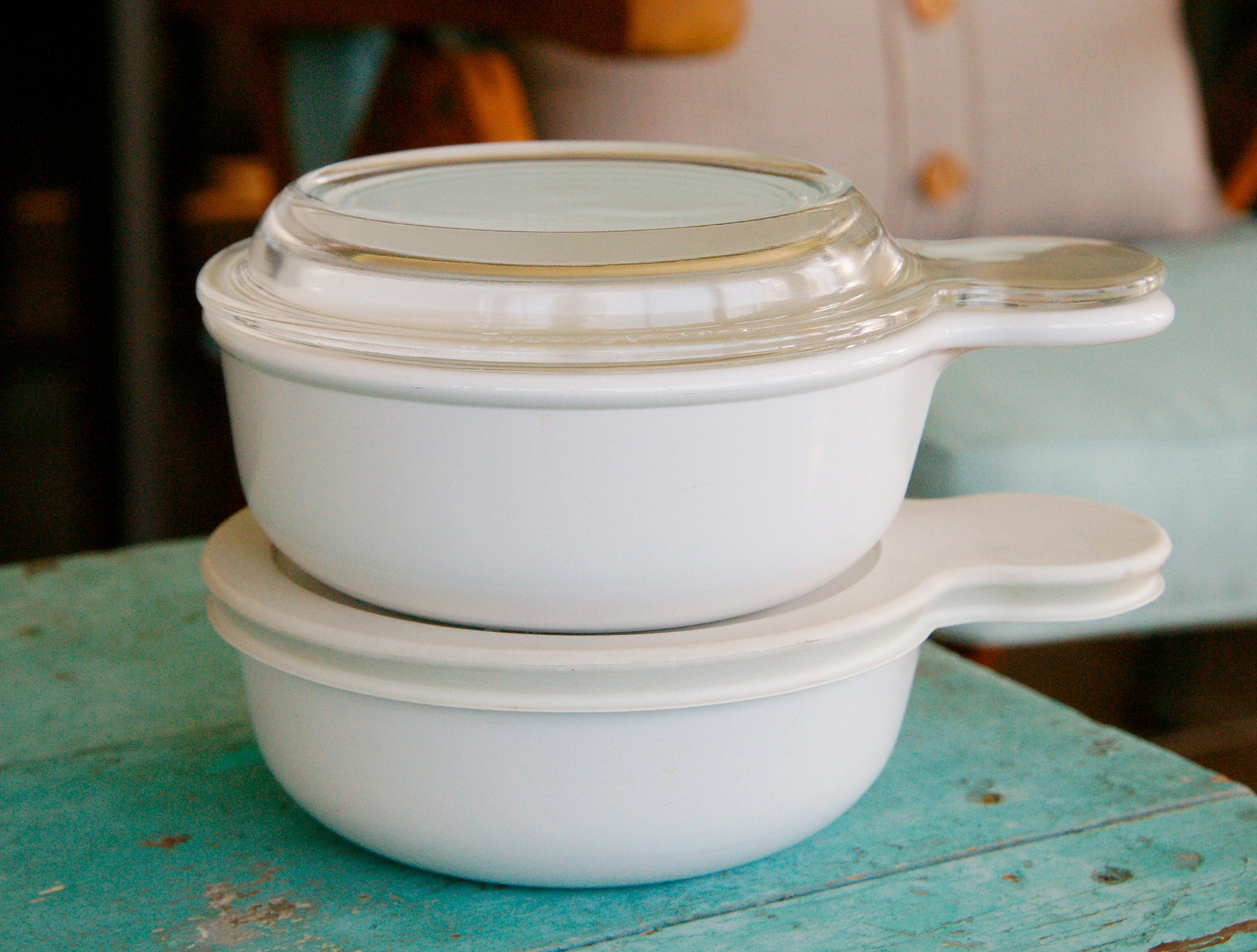 Vintage Corning Ware White Grab It Bowls Heat and Eat Dishes Bakeware  Cookware P 150 B 550 Ml Set of 2 With Lids 