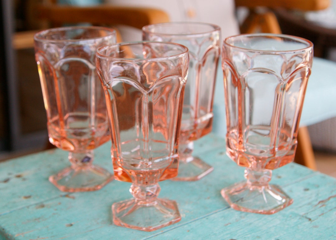 Vintage Pink Depression Glass Goblets Set of 4 Glassware Very Etsy