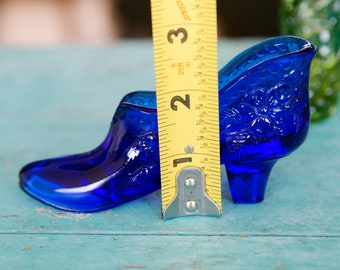 Vintage Fenton L G Wright Glass Slipper Shoe Blue Flowers