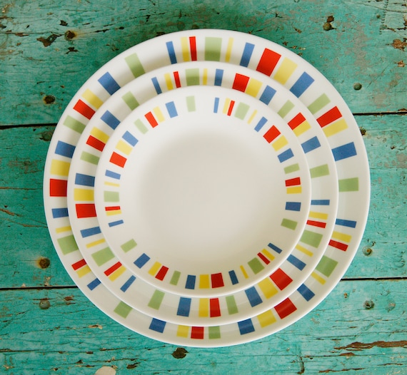 Corelle Memphis Dinner Plates Colorful Stripes Large 10 1 4 Medium 8 1 2 and Small 6 3 4 Replacement Plate Etsy