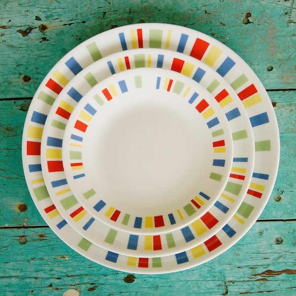 Corelle Memphis Dinner Plates Colorful Stripes Large 10 1/4" Medium 8 1/2" and Small 6 3/4" Replacement Plate