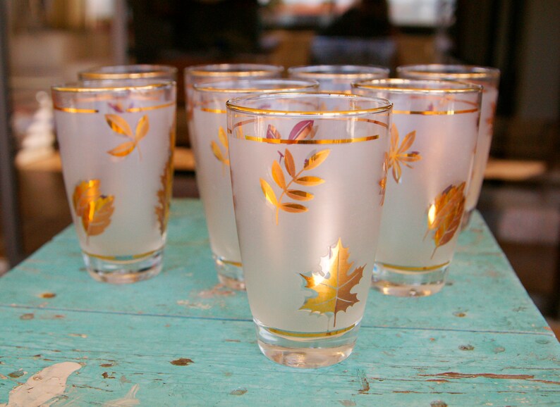 Vintage Mid Century Libbey Gold Leaf Glasses Barware Gold Leaf Etsy