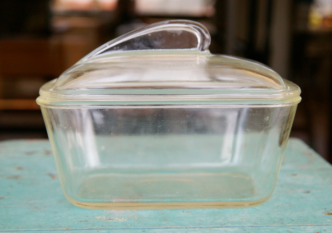 Vintage Glasbake Clear Glass Loaf Pan With Art Deco Fin Lid Etsy