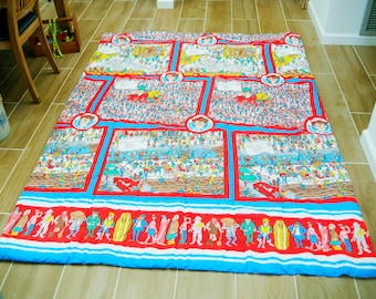 Vintage Where's Waldo Comforter Bedspread: 1990s Twin Size Designed by Martin Handford