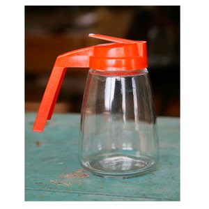 Vintage Federal Housewares Syrup Dispenser: Orange Thumb-Press Pitcher