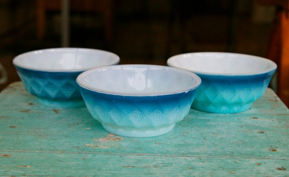 Vintage Fire King Blue Ombre Bowls: Kimberly Milk Glass Set of 3