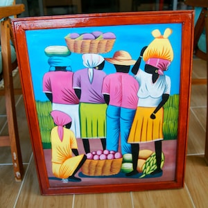 【ハイチアート】絵画 マーケット サイン有り ハイチアン　ヴィンテージ Amazing Vintage Haitian Painting Signed Pierre , Haiti Hand