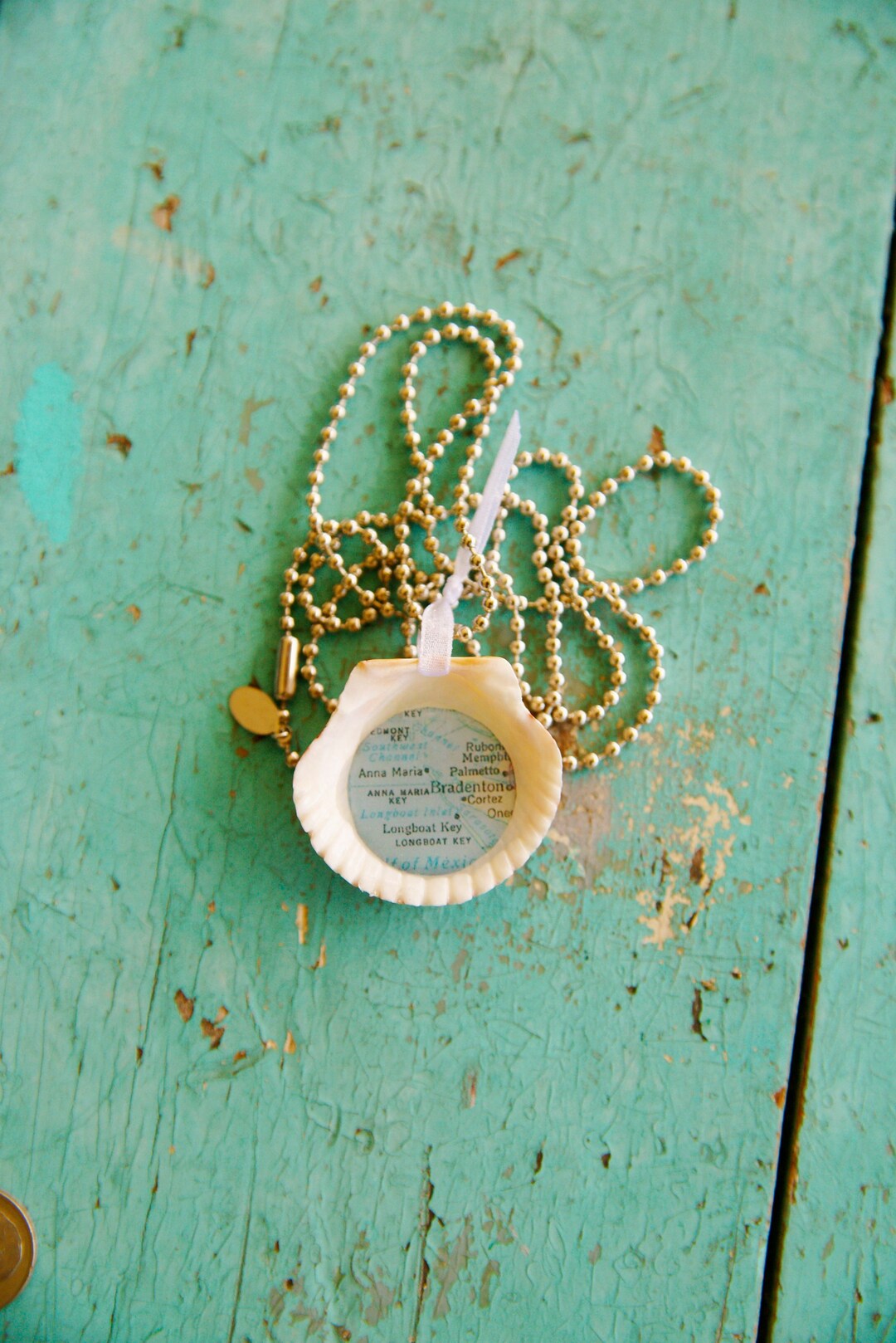 Longboat Key and Anna Maria Island Map Scallop Shell Necklace Seashell ...