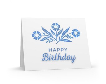Tarjeta de cumpleaños imprimible con diseño vintage de Corning Ware, diseño de aciano. Descarga tarjetas digitales de feliz cumpleaños.