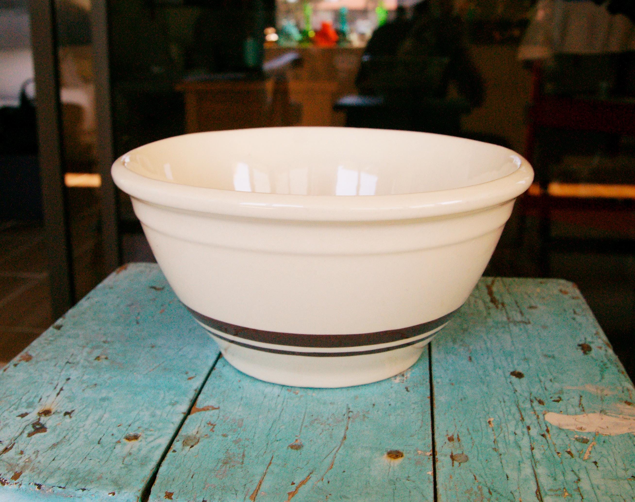 Vintage Mccoy Stoneware Mixing Bowl: Brown Stripes, Farmhouse