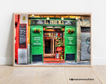 Spain, Printed photograph restaurant Madrid, Europe, kitchen decoration, typical Spanish local photo, I remember trip Madrid tapas vermouth