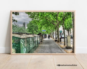 Street photography of Paris France, Urban photo to executive walking next to the Seine, Photo Bouquinistas of Paris, Spring in Paris