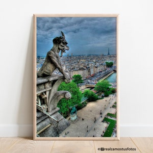 Photo Gargoyle Diablo in Notre Dame Paris, France, Photo print French Gothic wall decoration, I remember trip to Paris, wall art