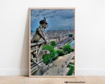 Photo Gargoyle Diablo in Notre Dame Paris, France, Photo print French Gothic wall decoration, I remember trip to Paris, wall art