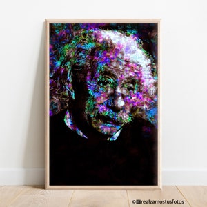 Albert Einstein Color Photo Print, Watercolor Effect, Einstein Wall Art, Einstein Face Poster, Einstein Fan Gift, Artistic photo Einstein