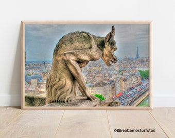 Paris, France. Gargoyle Notre Dame, Eiffel Tower, Paris View, Travel Photography, wall art, original and unique, artistic.