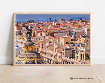 Madrid Spain Photo print Victoria Alada of the Metropolis Building, Photo Sky Line Madrid, Photo Gift Urban Summer Madrid, Photo Wall Decor