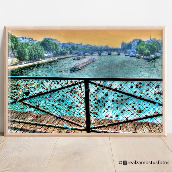 Photo Printed Bridge of the Arts in Paris France, Travel Photography, Anniversary Gift, Wedding, Love Padlocks Photography, Trip to Paris