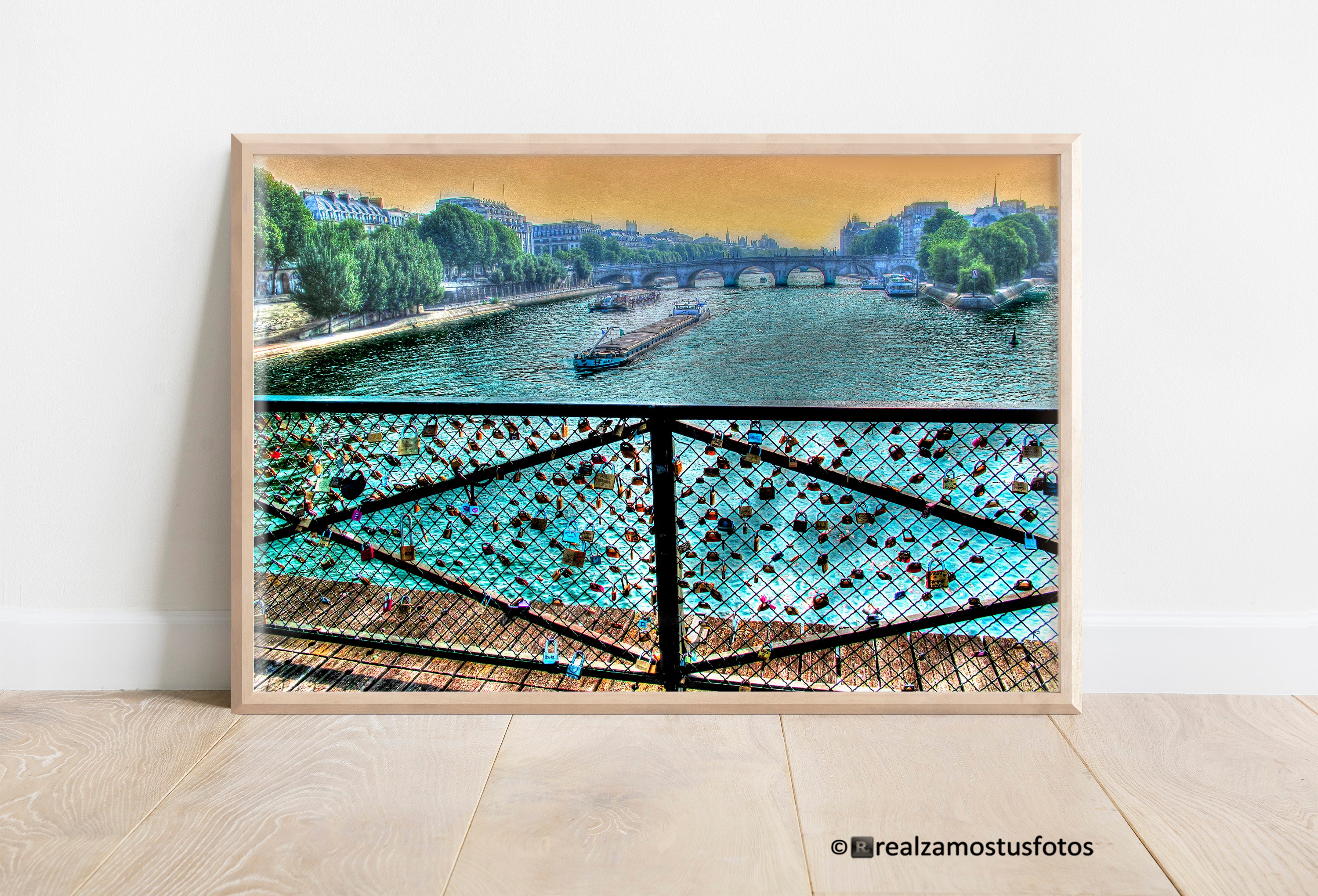 Photo Printed Bridge of the Arts in Paris France, Travel Photography, Anniversary Gift, Wedding, Love Padlocks Photography, Trip to Paris