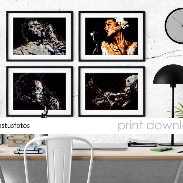 4 Jazz Digital Photos to Download Wall Art for Jazz Lovers Billie Holiday, Charles Mingus, Charlie Porker, Dizzy Gillespie