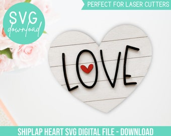 SVG Herz Shiplap - Liebe - Datei für DIY Kit - Valentinstag Projekt - Laser geschnitten Datei - geschichtete Elemente - für Holz-Projekte