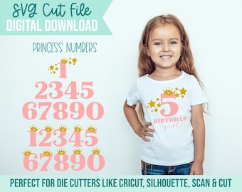 SVG geschnitten Datei - Prinzessin Zahlen - Prinzessin Krone - Sterne - funkeln den kleinen Stern - Geburtstag Shirt-Datei - ein Jahr - Cricut - Silhouette