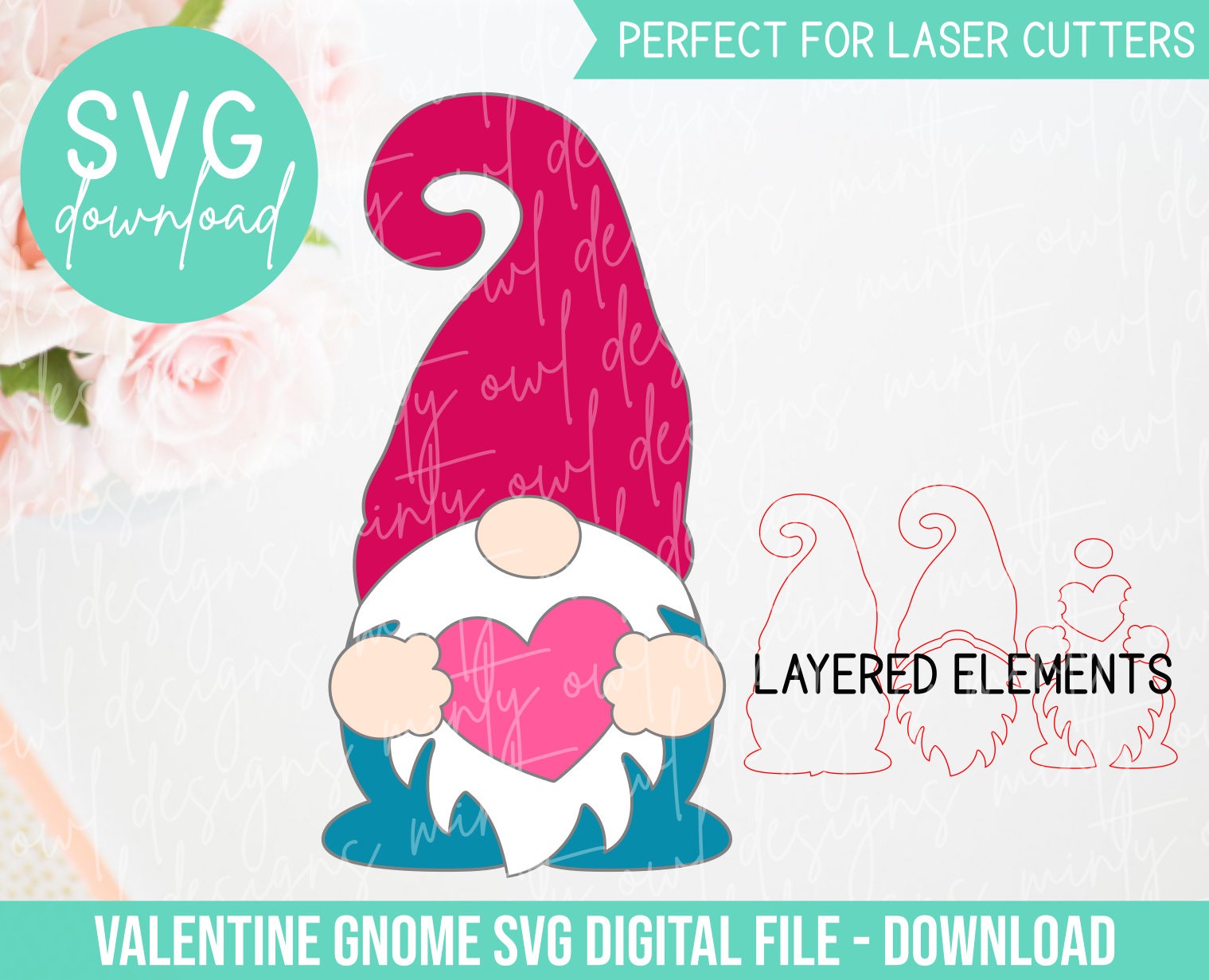 Svg Valentine Gnome Laser Cut File Digital Download Etsy