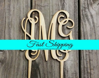FREE SHIPPING!!   Cake Topper - Unfinished Wooden Monogram Cake Topper - Custom Monogram Cake Topper - Wedding Cake Decor